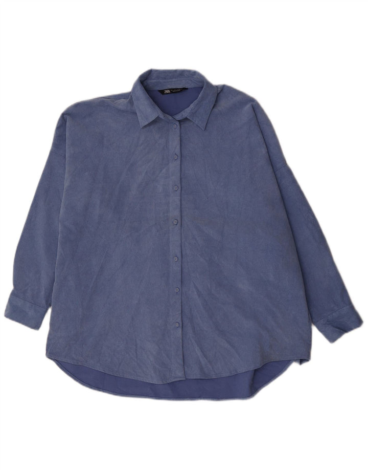 Zara Damen Übergroßes Cordhemd UK 16 Large Blau Polyester