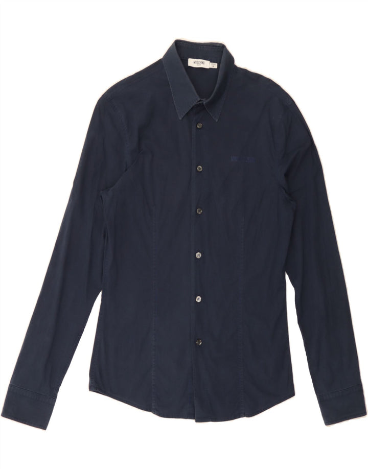 MOSCHINO Womens Shirt UK 12 Medium Navy Blue Cotton Vintage Moschino and Second-Hand Moschino from Messina Hembry 