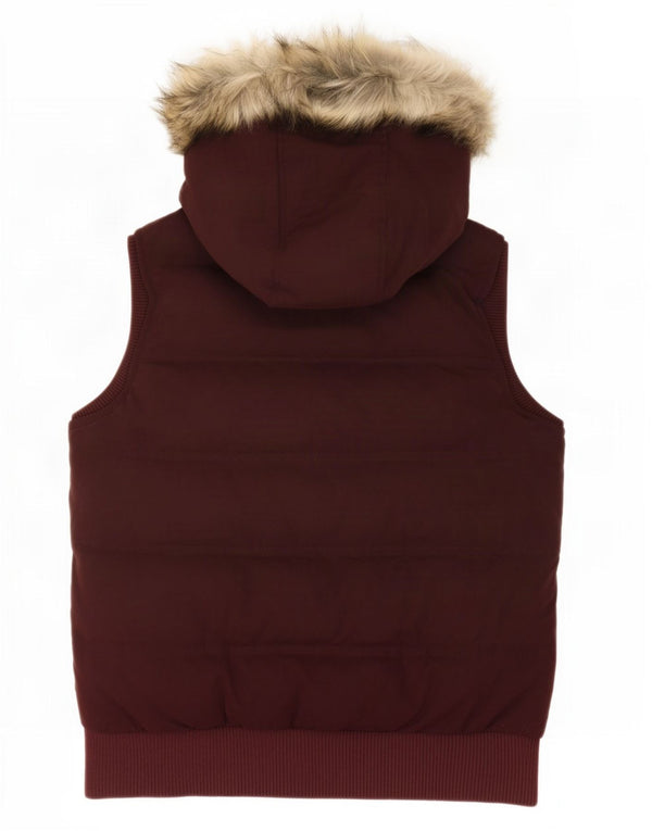 Fat Face wattierte Damen-Weste mit Kapuze, UK 12, Mittel-Burgunderrot, Polyester