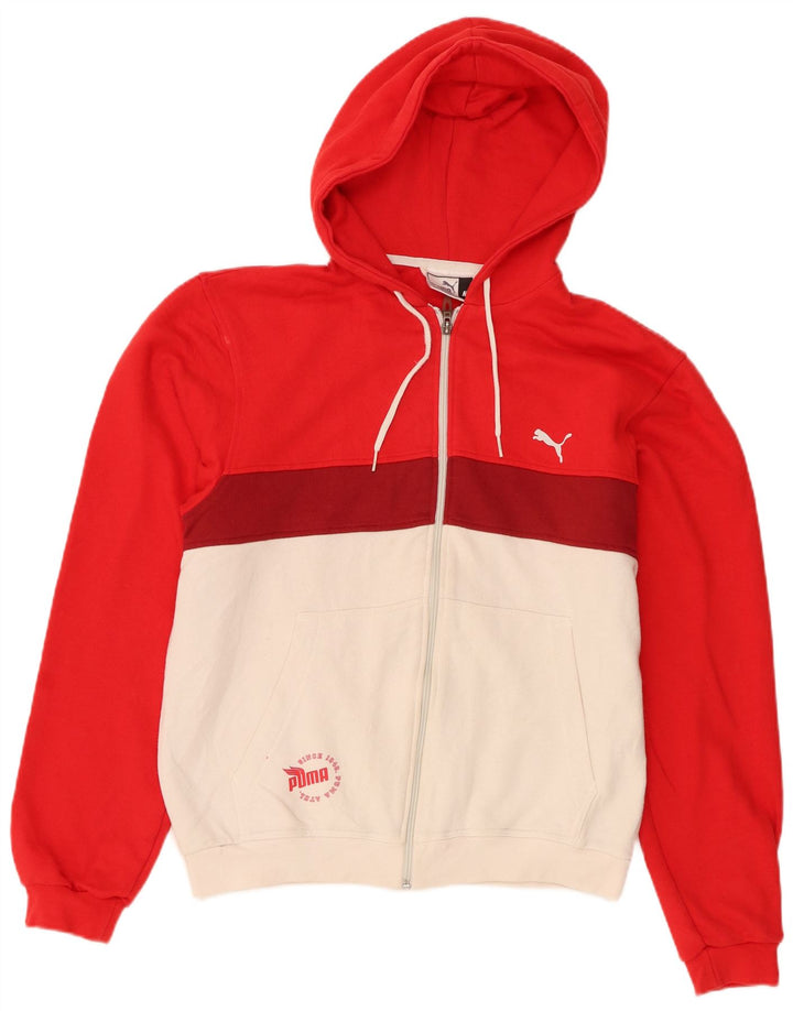Puma Herren-Kapuzenpullover mit grafischem Reißverschluss, mittelrote Farbblock-Baumwolle