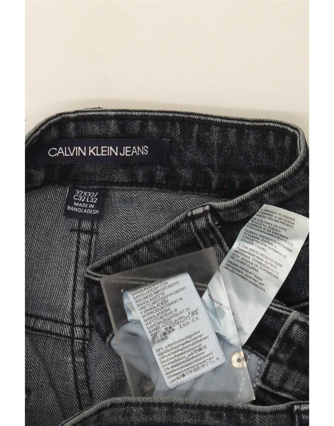 Calvin Klein Herren Straight Jeans W32 L32 Graue Baumwolle