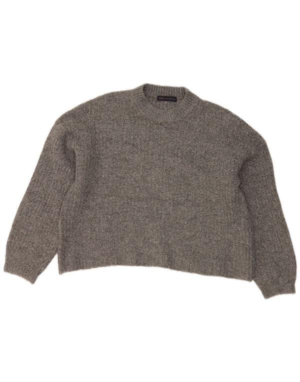 Marks & Spencer Womens Crop Crew Neck Jumper Sweater UK 14 Large Grey