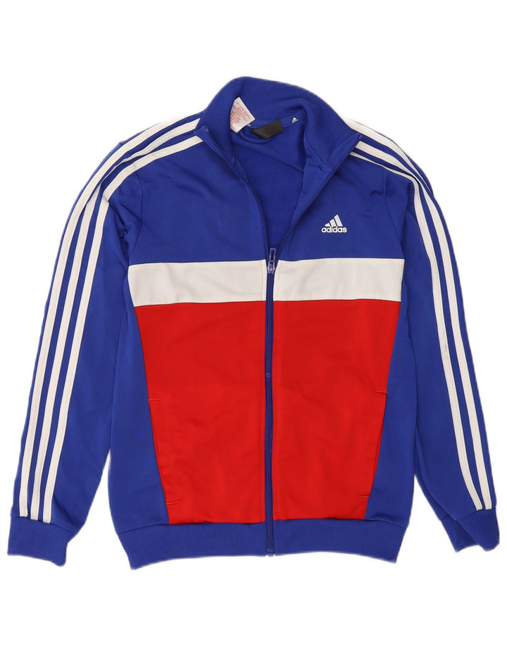 Adidas Jungen-Trainingsanzug-Top-Jacke, 11–12 Jahre, blaues Colourblock-Polyester