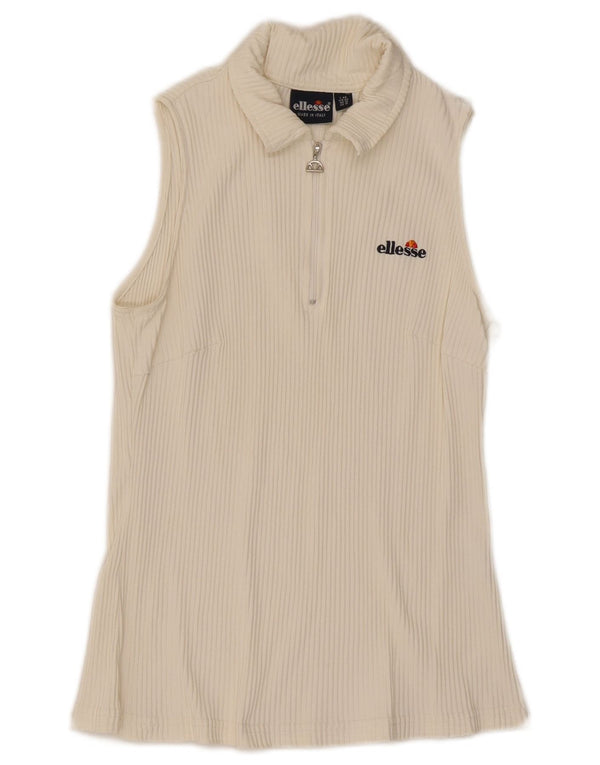 Ellesse Damen ärmelloses Poloshirt UK 16 Large Weiß Polyamid