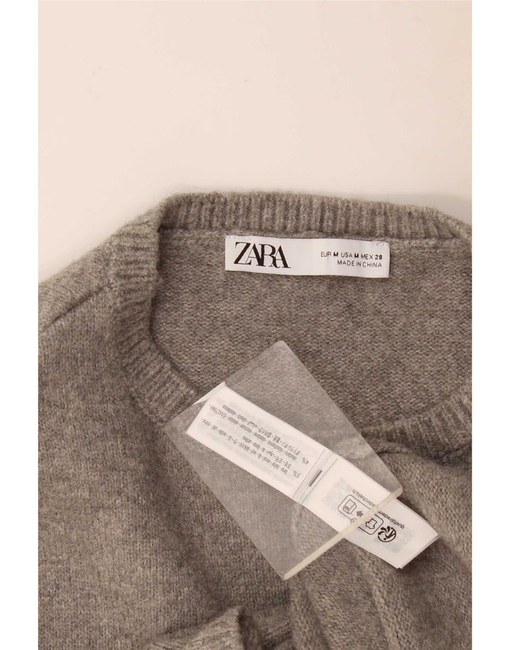 Zara Damen Ärmelloses Pulloverkleid UK 12 Mittelgraue Wolle