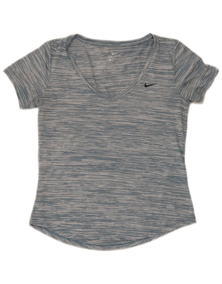 Nike Damen Dri Fit Loose Fit T-Shirt Top UK 6 XS Blau gestreift Polyester