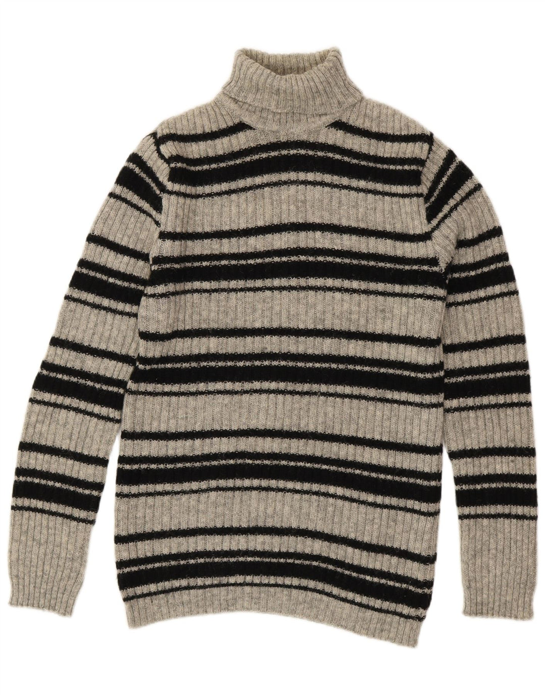 SHETLAND Rollkragenpullover für Damen, UK 16, große grau gestreifte Wolle