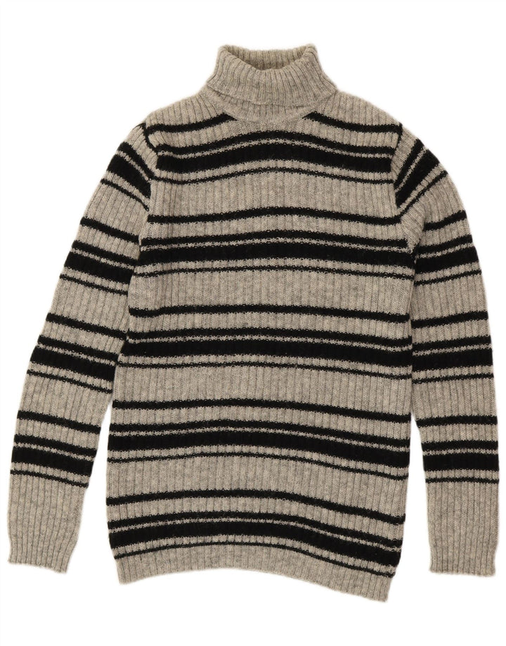 SHETLAND Rollkragenpullover für Damen, UK 16, große grau gestreifte Wolle