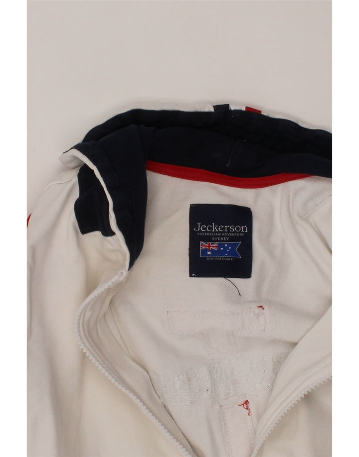 JECKERSON Jungen-Kapuzenpullover mit grafischem Reißverschluss, 9–10 Jahre, weißes Farbblockdesign