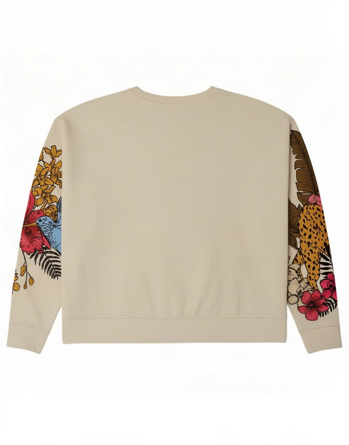 Zara Damen-Sweatshirt mit Grafik-Übergröße, Gr. 14, mittelweiß, geblümt