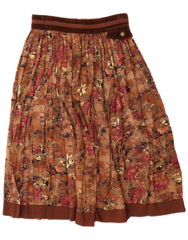 Seminole Damen Plissee-Schlagrock IT 44 Mittel W28 Braune Viskose mit Blumenmuster