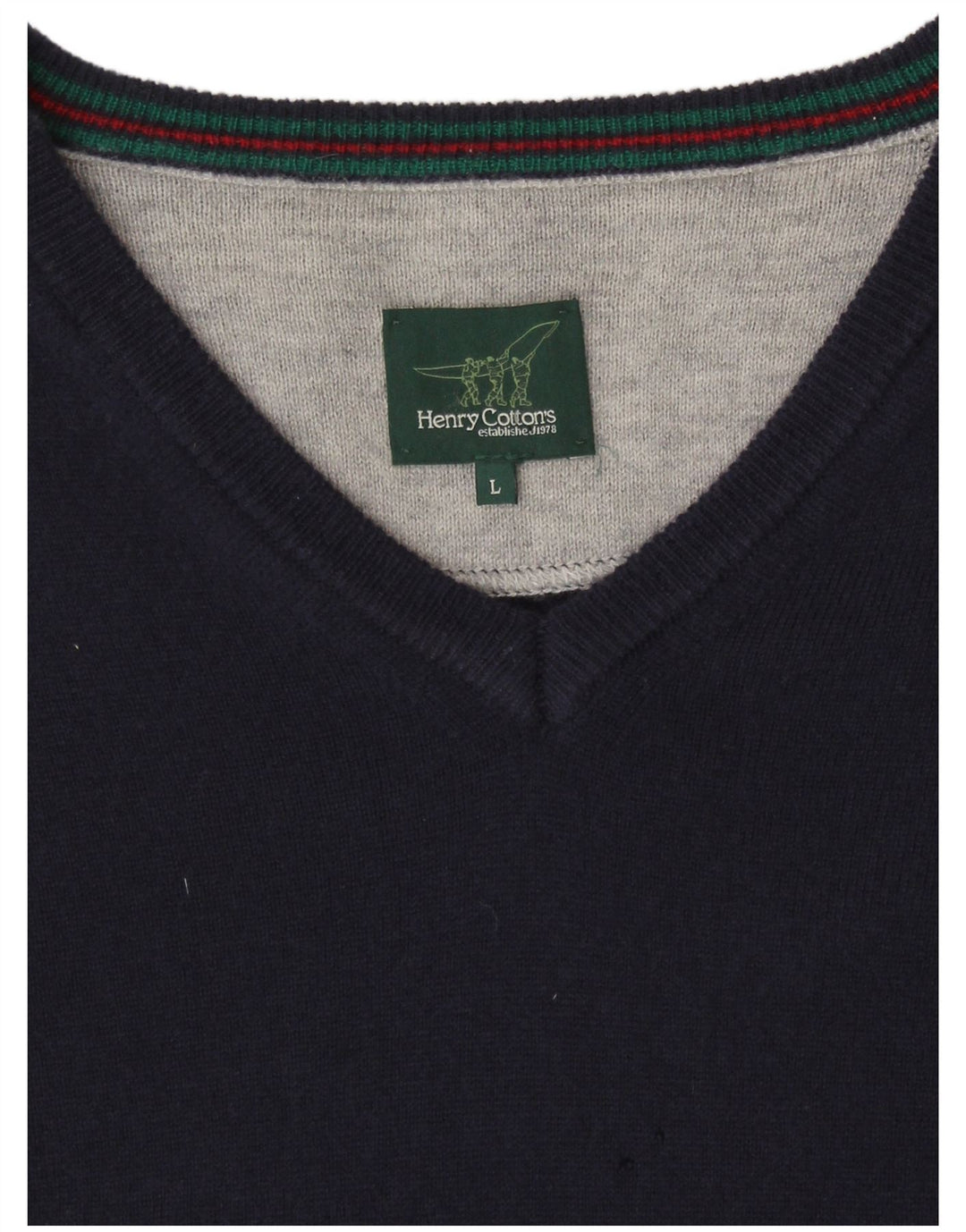 HENRY COTTONS Herren-Pullover mit V-Ausschnitt, Größe L, Marineblau