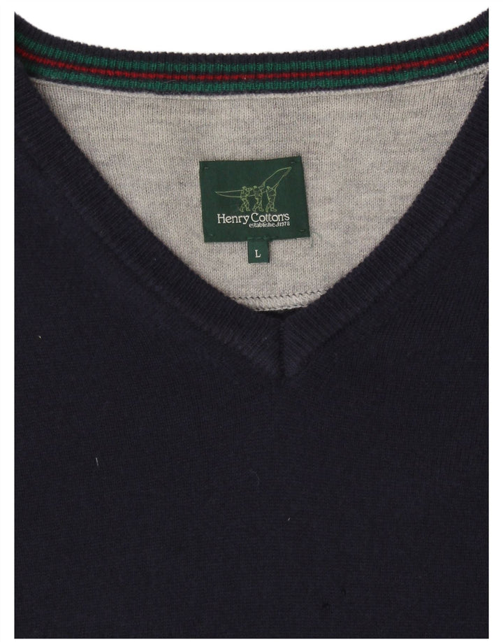 HENRY COTTONS Herren-Pullover mit V-Ausschnitt, Größe L, Marineblau