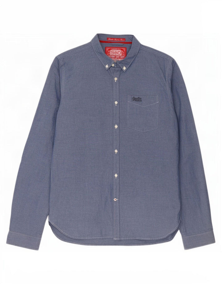 Superdry Herrenhemd XL, blaue Baumwolle