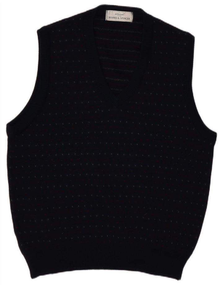 Marks & Spencer Herren-Weste, Tanktop, groß, marineblau gefleckte Wolle