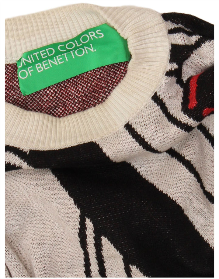 BENETTON Herren-Pullover mit Rundhalsausschnitt und Spielkarten-Grafik in Mittelweiß