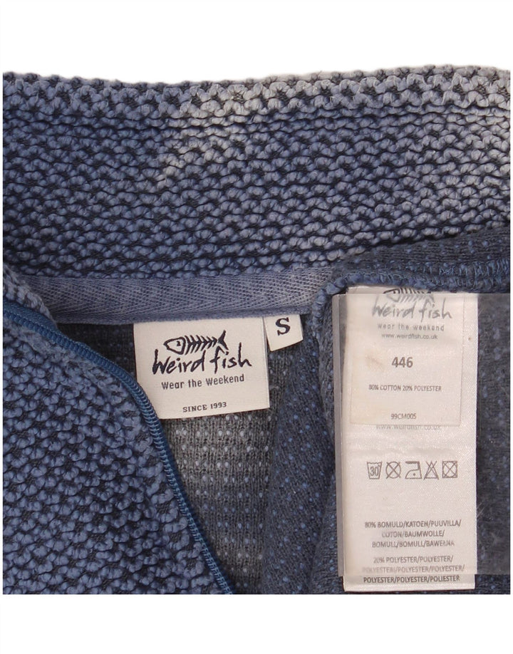 WEIRD FISH Herren-Sweatshirt mit Reißverschluss am Hals, klein, aus blauer Baumwolle