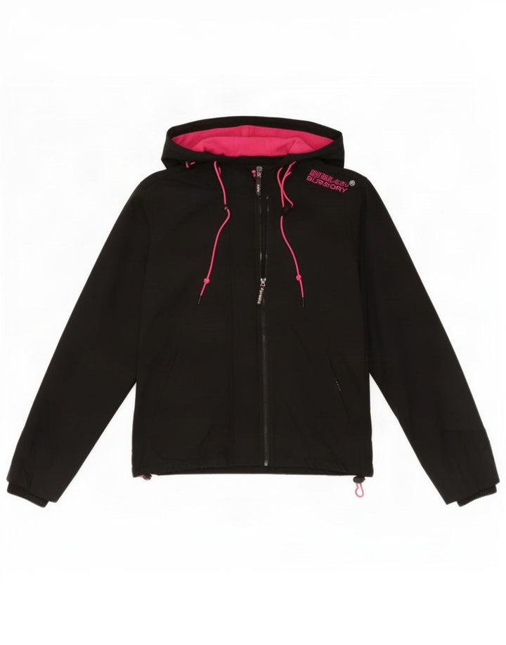 Superdry Damen-Windbreakerjacke mit Kapuze, UK 16, Größe L, Schwarz, Polyester