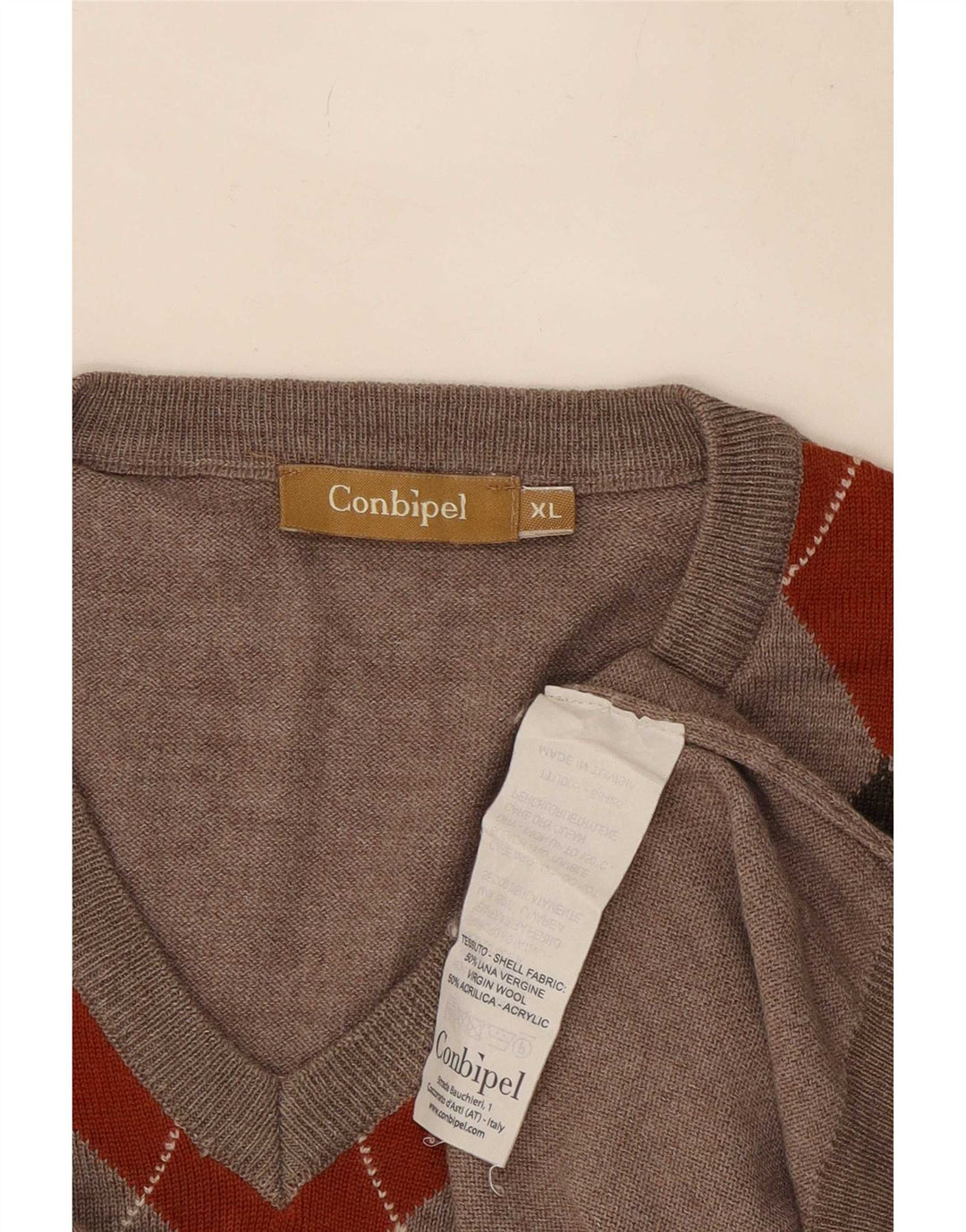 Conbipel Herren-Pullover mit V-Ausschnitt, XL, graue Argyle-/Diamantwolle