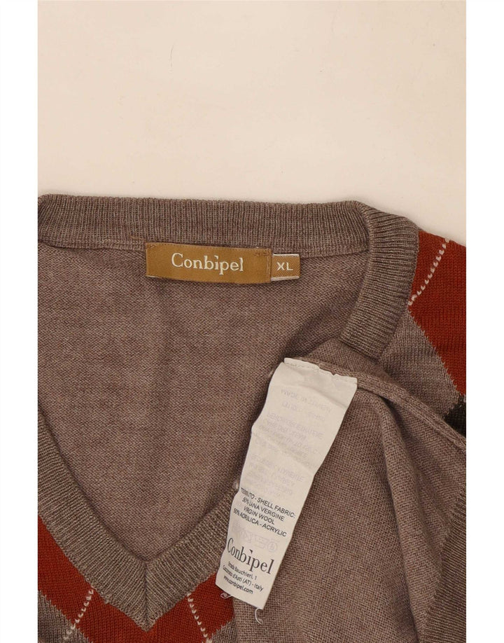 Conbipel Herren-Pullover mit V-Ausschnitt, XL, graue Argyle-/Diamantwolle