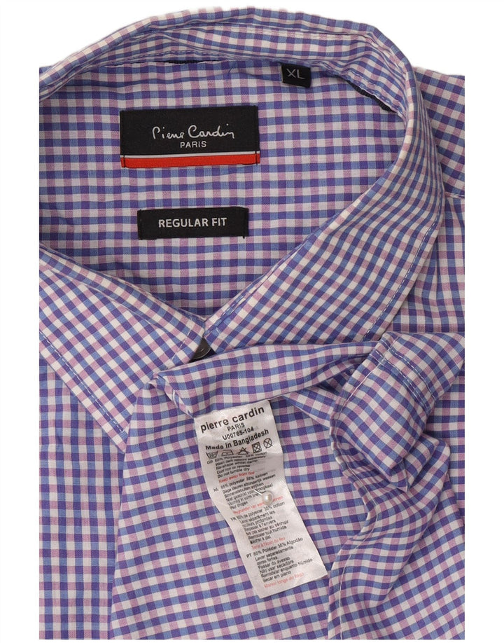 Pierre Cardin Herren-Hemd, kurzärmelig, normale Passform, XL, blauer Gingham-Polyester