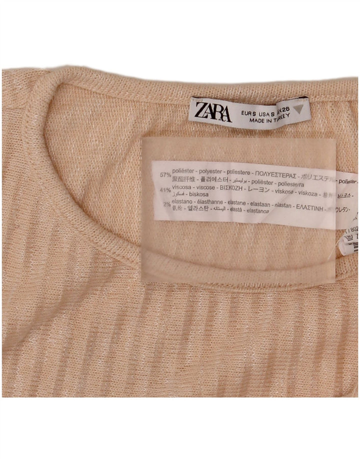 Zara Damen Blusenoberteil UK 10 Small Beige gestreift Polyester