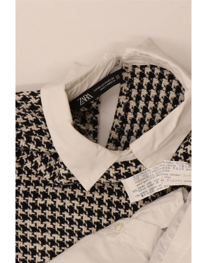 Langärmliges, übergroßes Blusenoberteil für Damen von Zara, UK 6, XS, Weiß mit Hahnentrittmuster