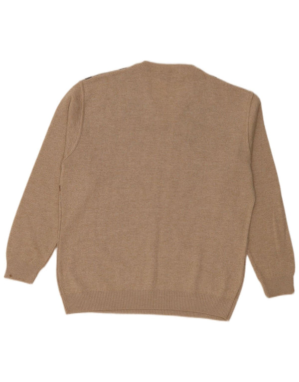 Montecatini Herren-Pullover mit V-Ausschnitt, XL, beige, geometrische Merinowolle