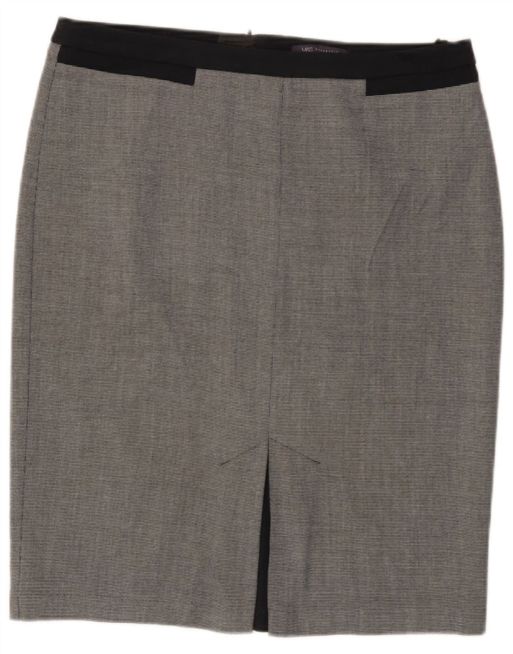 Marks & Spencer Damen Bleistiftrock UK 14 Large W34 Schwarz kariertes Polyester