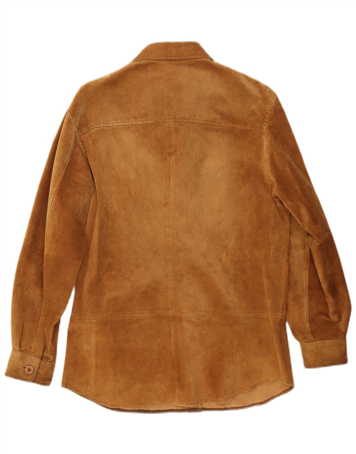 VINTAGE Damen Overshirt Wildlederhemd UK 12 Medium Beige Leder