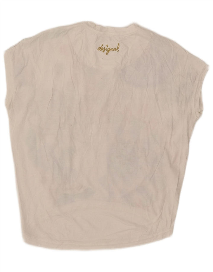 Desigual Damen Übergroßes Grafik-T-Shirt-Oberteil UK 10 Small Weiß