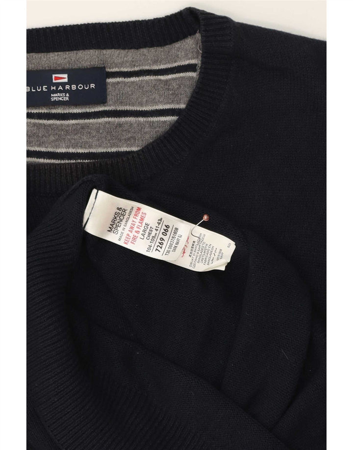 Marks & Spencer Herren Blue Harbor U-Boot-Ausschnitt-Pullover, Größe L, Marineblau