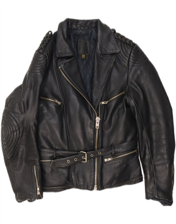 Vintage Damen Leder Bikerjacke IT 44 Mittelschwarzes Leder
