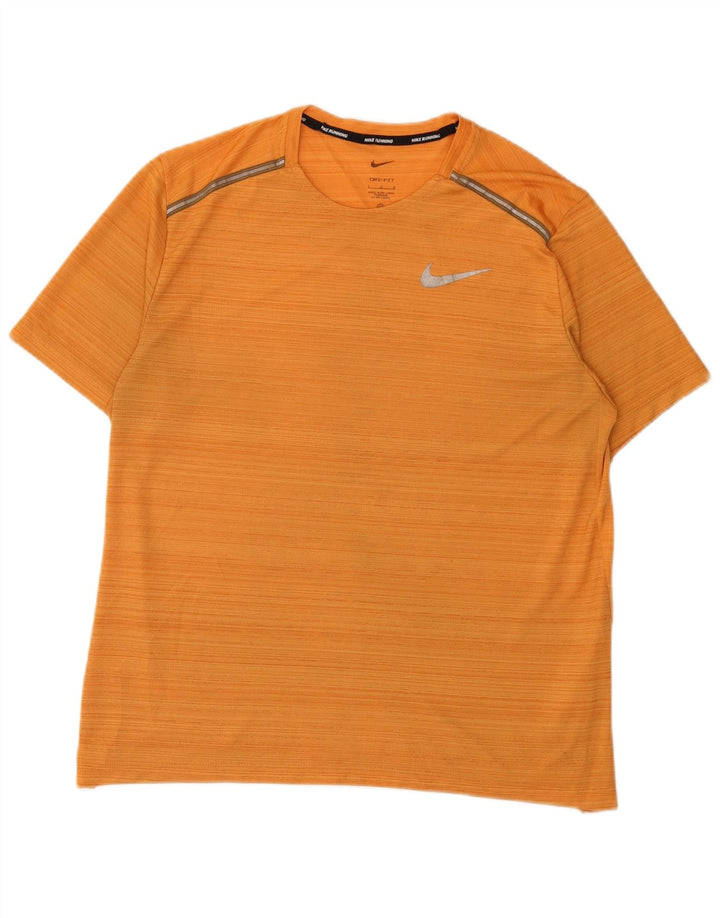 Nike Herren Dri Fit T-Shirt-Oberteil, großes orangefarbenes Nadelstreifen-Polyester