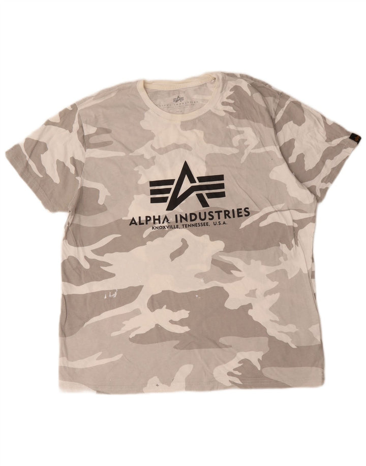 Alpha Industries Herren Grafik-T-Shirt-Oberteil aus mittelgrauer Camouflage-Baumwolle