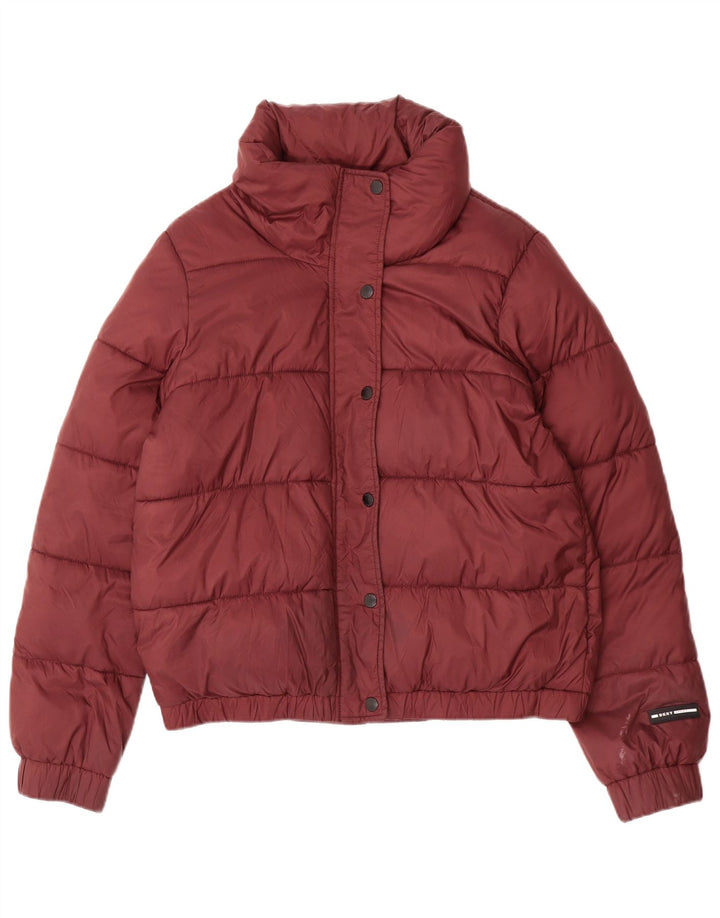 Dkny Womens Graphic Wattierte Jacke UK 14 Medium Maroon Polyester