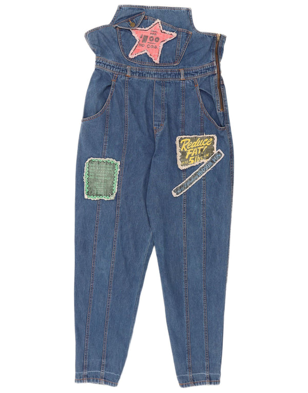 Vintage Damen High Rise Graphic Tapered Jeans W34 L30 Blaue Baumwolle