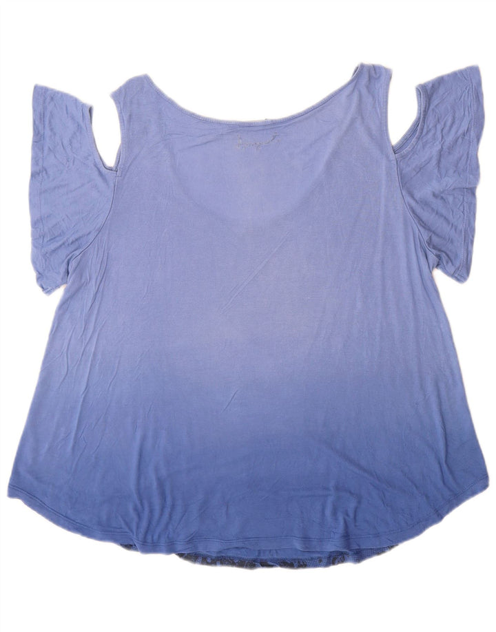 Desigual Damen Graphic Off Shoulder Top UK 16 Large Blue Floral