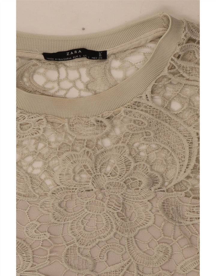Zara Damen-Blusenoberteil, Gr. 40, Größe S, Grau, Blumenmuster