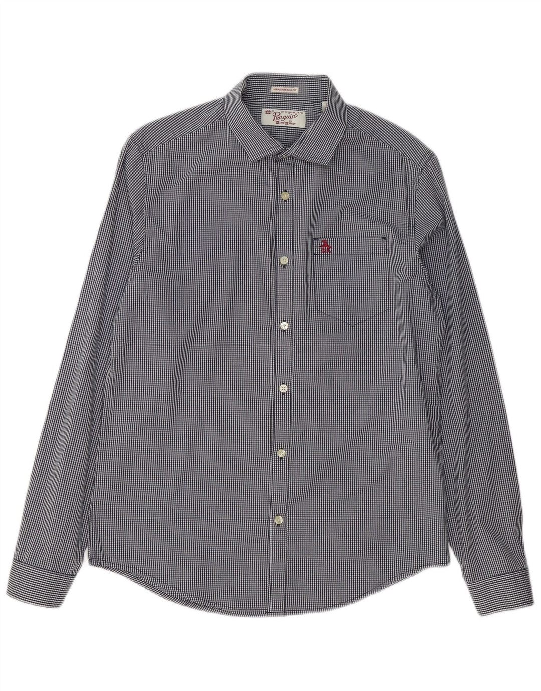 Penguin Herren Heritage Slim Fit-Hemd aus mittelblauer Gingham-Baumwolle in Marineblau