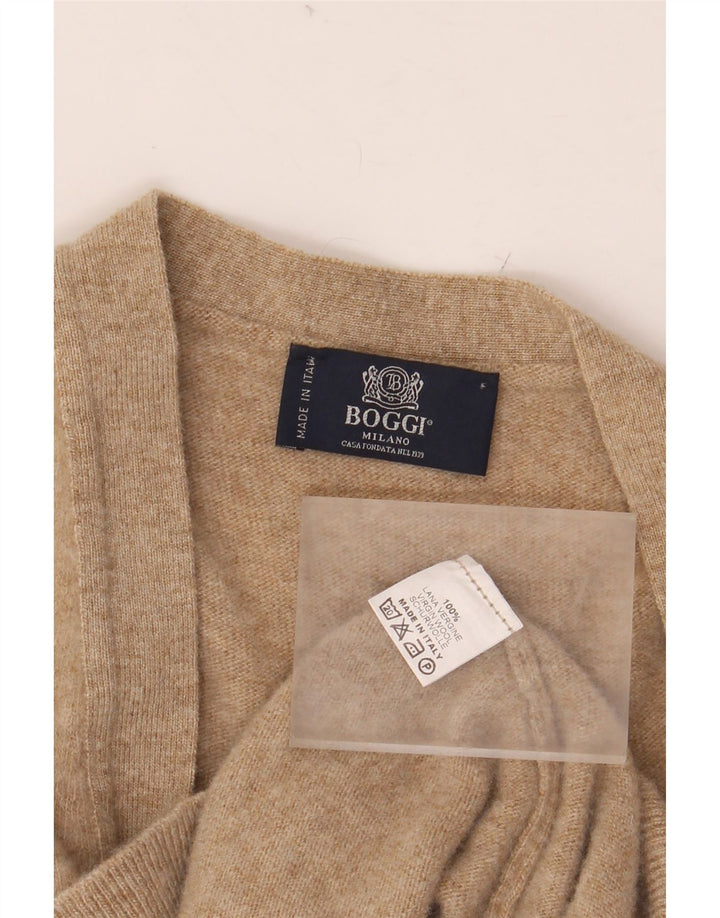 BOGGI MILANO Ärmelloser Damen-Cardigan-Pullover UK 14 Mittelbeige Wolle