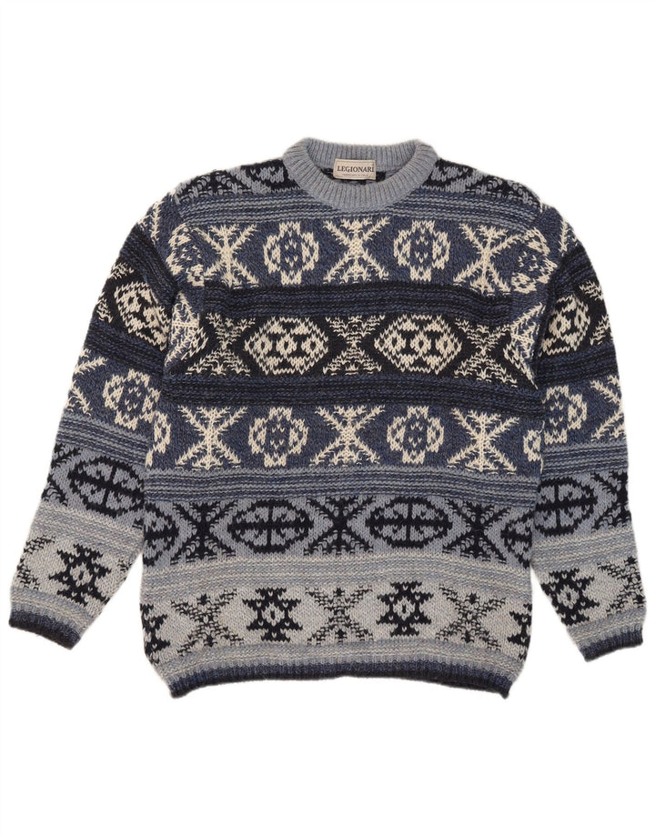 Vintage Herren Pullover mit Rundhalsausschnitt IT 48 Mittelblaue Fair-Isle-Wolle
