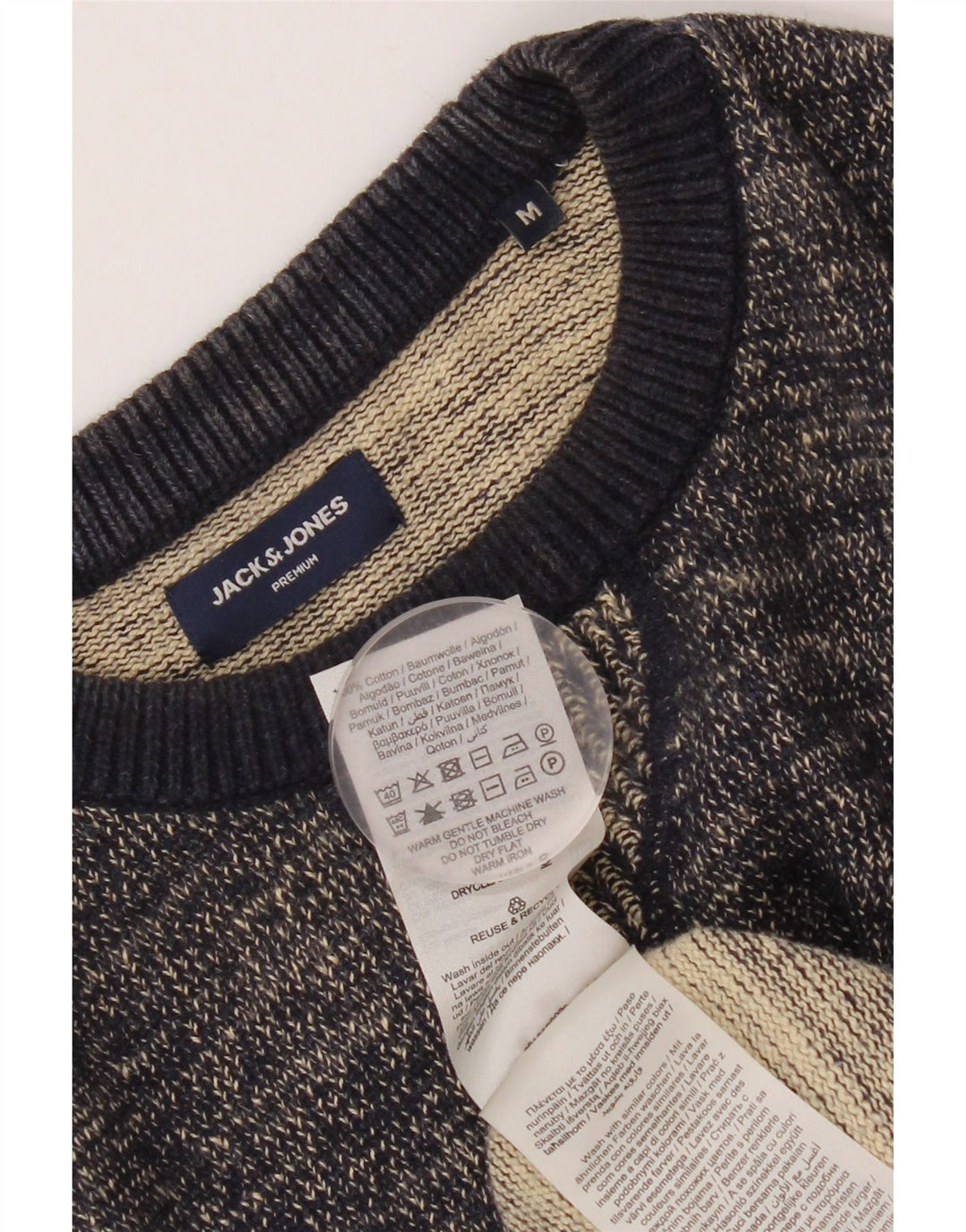 JACK & JONES Herren-Pullover mit Rundhalsausschnitt, mittelmarineblau gesprenkelte Baumwolle