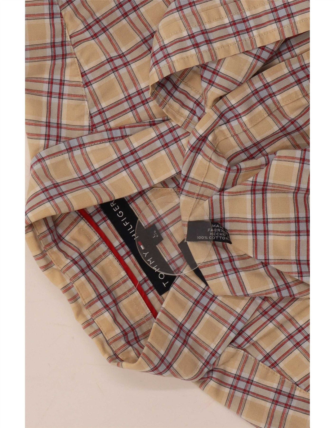 Tommy Hilfiger Herren-Kurzarmhemd, groß, beige, kariert, Baumwolle