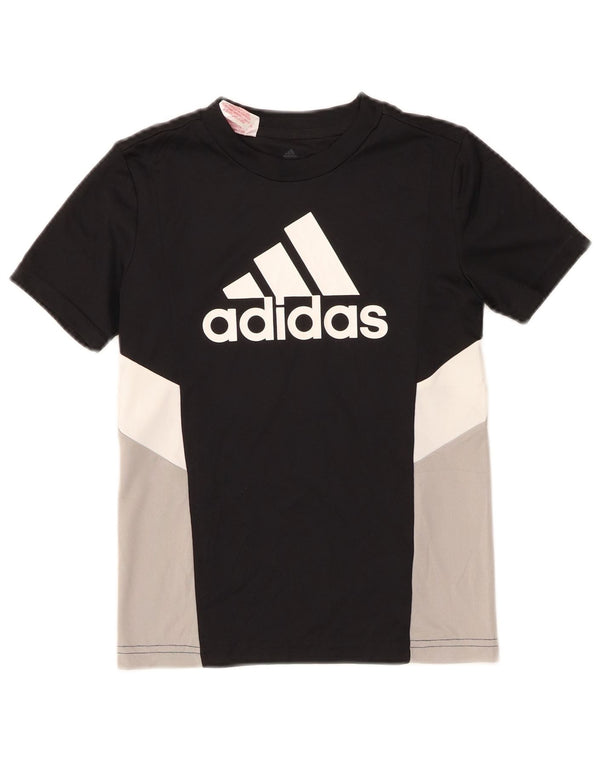 Adidas Jungen T-Shirt mit Grafik, 9–10 Jahre, schwarzes Colourblock-Polyester