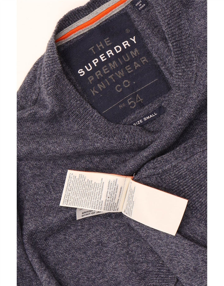 SUPERDRY Herren-Pullover mit Rundhalsausschnitt, klein, blau meliert, Baumwolle