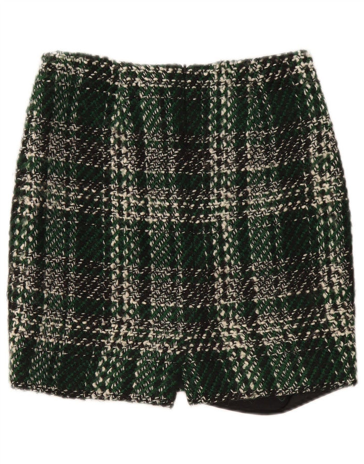 Fenn Wright Manson Damen Minirock UK 10 Small W30 grün karierte Wolle