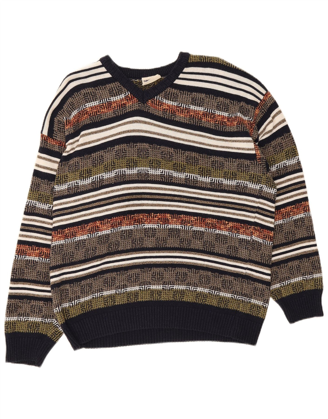 Giramondo Herren-Pullover mit V-Ausschnitt, groß, mehrfarbig, geometrisch