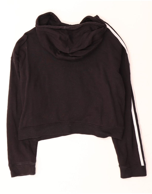 Adidas Damen Crop Hoodie Pullover UK 14 Große schwarze Baumwolle