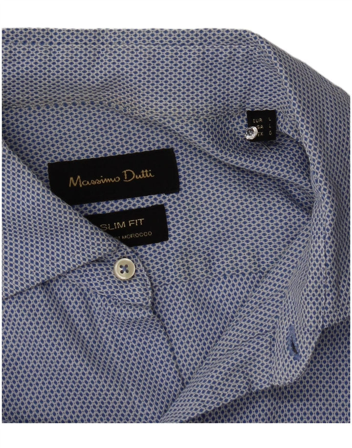 Massimo Dutti Herren-Slim-Fit-Hemd, groß, blau, geometrisch